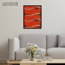 "Artery8 Vintage Pattern Abstract Birds in Red Framed Canvas Wall Art Print Korin - Size: W12"" x H16""" - thumbnail 3
