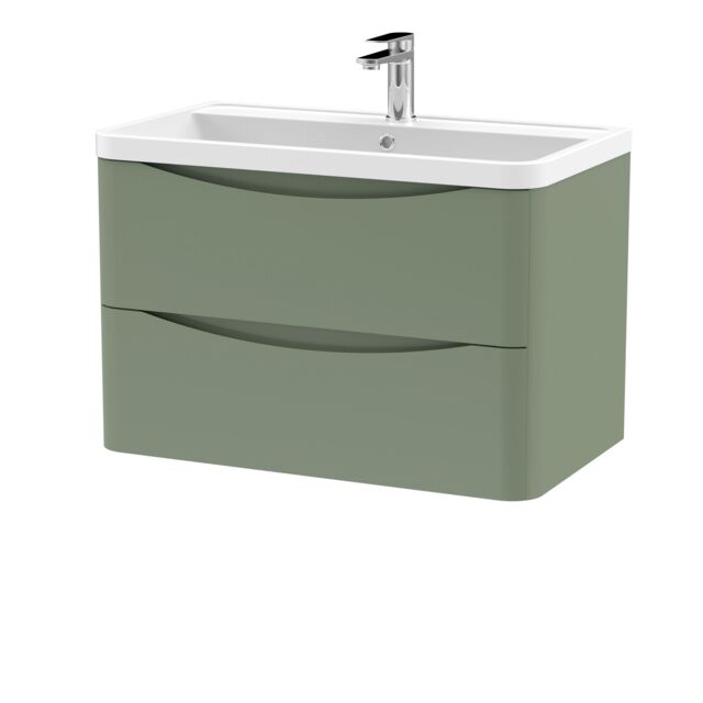 Balterley Wall Hung 2 Drawer Bathroom Vanity Unit & Basin, Satin Green, 755mm in Green - image 1