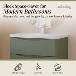 Balterley Wall Hung 2 Drawer Bathroom Vanity Unit & Basin, Satin Green, 755mm in Green - thumbnail 3