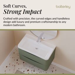 Balterley Wall Hung 2 Drawer Bathroom Vanity Unit & Basin, Satin Green, 755mm in Green - thumbnail 6
