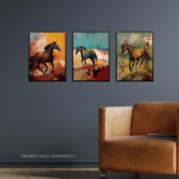 Artery8 Set of 3 Wild Horses Oil Paintings Galloping Wilderness Canada Earthy Tones Aesthetic Unframed Wall Art Living Room Poster Prints Pack - thumbnail 2