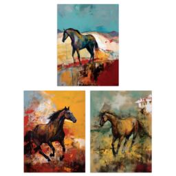 Artery8 Set of 3 Wild Horses Oil Paintings Galloping Wilderness Canada Earthy Tones Aesthetic Unframed Wall Art Living Room Poster Prints Pack - thumbnail 1