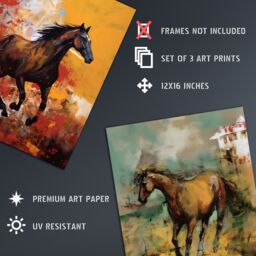 Artery8 Set of 3 Wild Horses Oil Paintings Galloping Wilderness Canada Earthy Tones Aesthetic Unframed Wall Art Living Room Poster Prints Pack - thumbnail 4