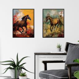 Artery8 Set of 3 Wild Horses Oil Paintings Galloping Wilderness Canada Earthy Tones Aesthetic Unframed Wall Art Living Room Poster Prints Pack - thumbnail 6