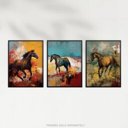Artery8 Set of 3 Wild Horses Oil Paintings Galloping Wilderness Canada Earthy Tones Aesthetic Unframed Wall Art Living Room Poster Prints Pack - thumbnail 5