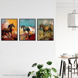 Artery8 Set of 3 Wild Horses Oil Paintings Galloping Wilderness Canada Earthy Tones Aesthetic Unframed Wall Art Living Room Poster Prints Pack - thumbnail 3