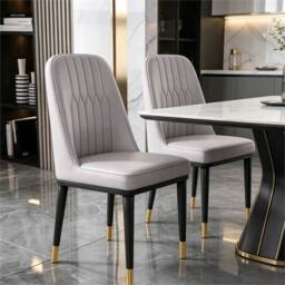 SPETLEK Set of 6 Grey Faux Leather Dining Chairs, Metal Legs - Size: 0.6m2 - thumbnail 2