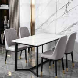 SPETLEK Set of 6 Grey Faux Leather Dining Chairs, Metal Legs - Size: 0.6m2 - thumbnail 3