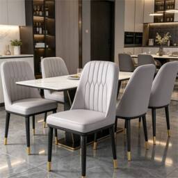 SPETLEK Set of 6 Grey Faux Leather Dining Chairs, Metal Legs - Size: 0.6m2 - thumbnail 5