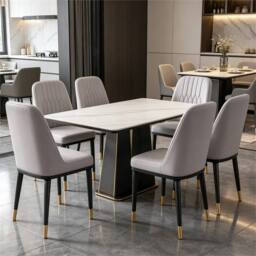 SPETLEK Set of 6 Grey Faux Leather Dining Chairs, Metal Legs - Size: 0.6m2 - thumbnail 4