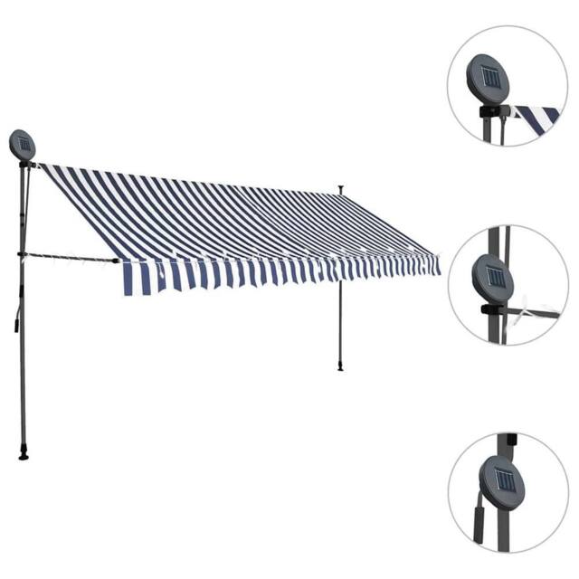 Berkfield Home Manual Retractable Awning with LED 350 cm Blue & White - image 1