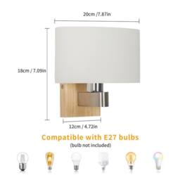 COMELY Modern Wood Wall Lights Industrial Glass Lampshade, E27 Base in Walnut - thumbnail 6
