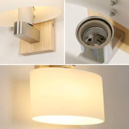 COMELY Modern Wood Wall Lights Industrial Glass Lampshade, E27 Base in Walnut - thumbnail 8