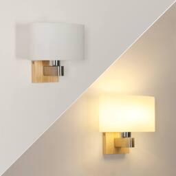 COMELY Modern Wood Wall Lights Industrial Glass Lampshade, E27 Base in Walnut - thumbnail 7