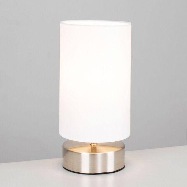 ValueLights Francis Brushed Chrome Dimmable Touch Table Lamps with Fabric Shade in White - image 1