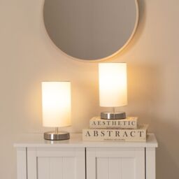 ValueLights Francis Brushed Chrome Dimmable Touch Table Lamps with Fabric Shade in White - thumbnail 4