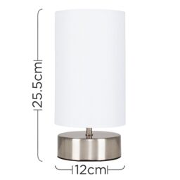 ValueLights Francis Brushed Chrome Dimmable Touch Table Lamps with Fabric Shade in White - thumbnail 5