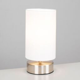 ValueLights Francis Brushed Chrome Dimmable Touch Table Lamps with Fabric Shade in White