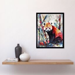 "Artery8 Wall Art Print Red Panda In Bamboo Forest Folk Art Framed in Black - Size: W12"" x H16""" - thumbnail 2