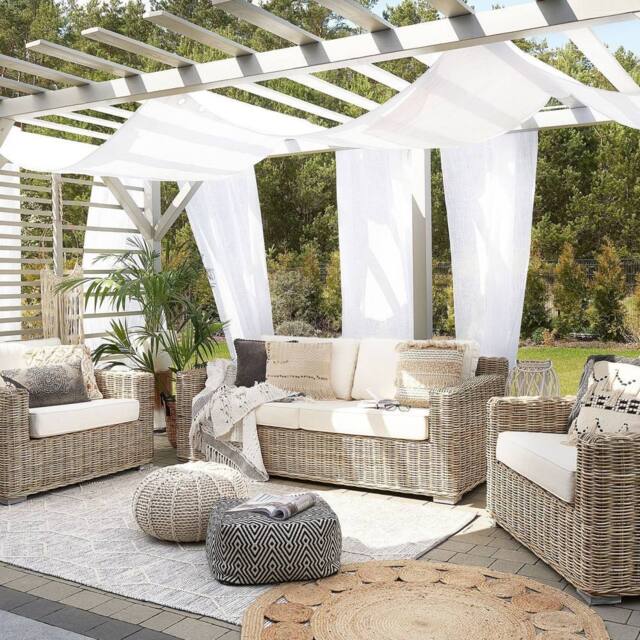 Wyld and Coco 4 Seater Rattan Garden Conversation Set Brown Off-White Cushions in Natural - image 1