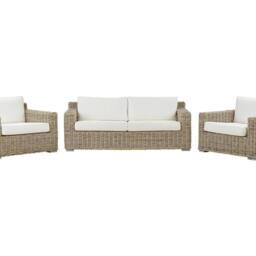 Wyld and Coco 4 Seater Rattan Garden Conversation Set Brown Off-White Cushions in Natural - thumbnail 2