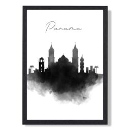 ARTZE Panama Watercolour Skyline City Framed Print SIZE: A4 with Black Frame - thumbnail 1
