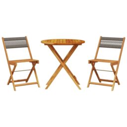 Berkfield Home 3 Piece Bistro Set Grey Polypropylene & Solid Wood - thumbnail 2