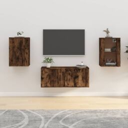 Berkfield Home Wall Mounted TV Cabinets 2 pcs Smoked Oak 40x34.5x60 cm in Brown - thumbnail 1