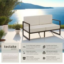 tectake Garden Sofa Comosa - two-seater sofa, XXL padding, steel frame in Brown - Size: 2 Seater - thumbnail 2