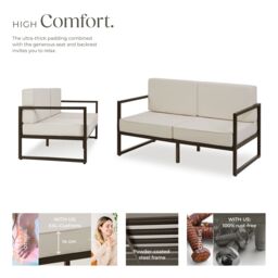 tectake Garden Sofa Comosa - two-seater sofa, XXL padding, steel frame in Brown - Size: 2 Seater - thumbnail 3
