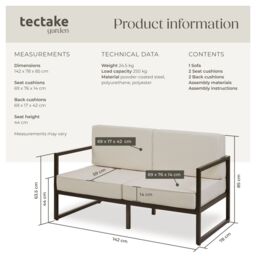 tectake Garden Sofa Comosa - two-seater sofa, XXL padding, steel frame in Brown - Size: 2 Seater - thumbnail 6
