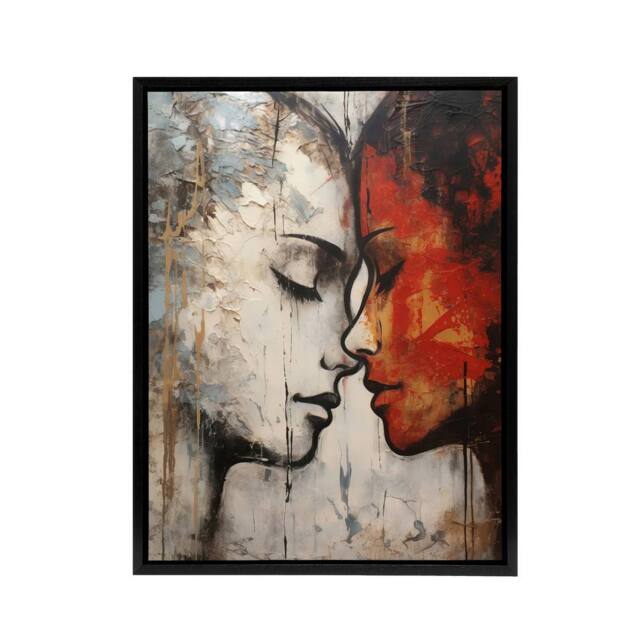 "Artery8 Love & Affection Lesbian Couple Framed Canvas Wall Art Print in Red - Size: W12"" x H16""" - image 1