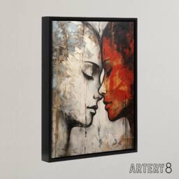 "Artery8 Love & Affection Lesbian Couple Framed Canvas Wall Art Print in Red - Size: W12"" x H16""" - thumbnail 2
