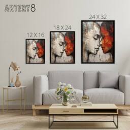 "Artery8 Love & Affection Lesbian Couple Framed Canvas Wall Art Print in Red - Size: W12"" x H16""" - thumbnail 4