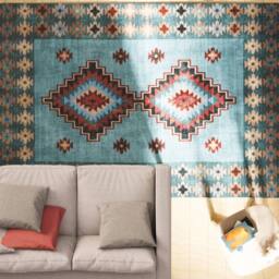 Kukoon Blue Geometric Soft Chenille Washable Living Room Area Rug in Pale Blue - Size: 120 cm x 170 cm - thumbnail 4