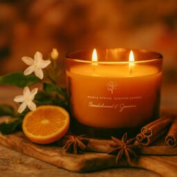 Nicola Spring 350g Sandalwood & Jasmine Soy Candles - Pack of 3 - Double Wick Sweet in Orange - thumbnail 2