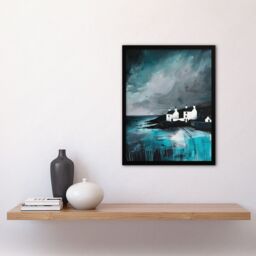 "Artery8 Coastal Cottages Oil Painting Grey Sky Scotland Framed Art Print - Size: W12"" x H16""" - thumbnail 4