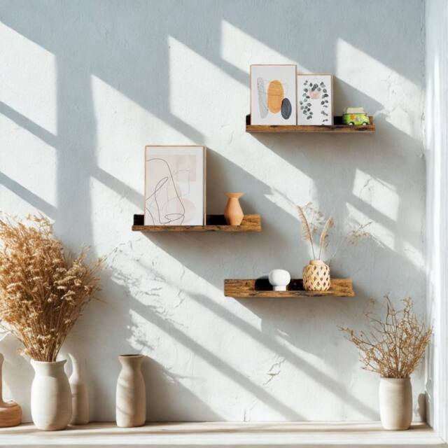 Pirlo Plush Set of 3 Wall Mounted Shelves Industrial Rustic Brown - image 1