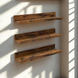 Pirlo Plush Set of 3 Wall Mounted Shelves Industrial Rustic Brown - thumbnail 4