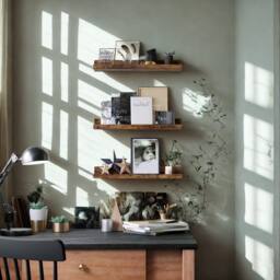 Pirlo Plush Set of 3 Wall Mounted Shelves Industrial Rustic Brown - thumbnail 2