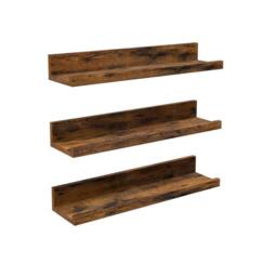 Pirlo Plush Set of 3 Wall Mounted Shelves Industrial Rustic Brown - thumbnail 7