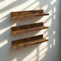 Pirlo Plush Set of 3 Wall Mounted Shelves Industrial Rustic Brown - thumbnail 6