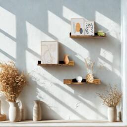 Pirlo Plush Set of 3 Wall Mounted Shelves Industrial Rustic Brown - thumbnail 1