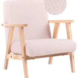 Wyld and Coco Kids Armchair Pastel Pink Bouclé with Wooden Legs - thumbnail 2