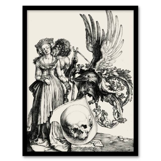 Artery8 Albrecht Durer Coat of Arms with a Skull Framed Wall Art Picture Print in White - Size: A4 - image 1
