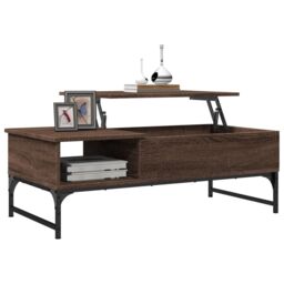 Berkfield Home Coffee Table Brown Oak 100x50x35 cm Engineered Wood & Metal - Size: 100 x 50 x 35 cm - thumbnail 4