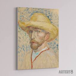"Artery8 Self Portrait with Straw Hat Van Gogh Vintage Canvas Wall Art in Beige - Size: W18"" x H24""" - thumbnail 2