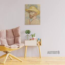 "Artery8 Self Portrait with Straw Hat Van Gogh Vintage Canvas Wall Art in Beige - Size: W18"" x H24""" - thumbnail 3