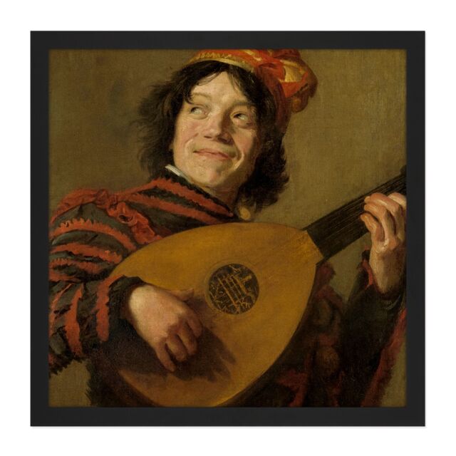 "Artery8 Wall Art Print Frans Hals The Lute Player Painting Square Framed Picture 16X16 Inch in Black - Size: W16"" x H16""" - image 1