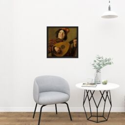 "Artery8 Wall Art Print Frans Hals The Lute Player Painting Square Framed Picture 16X16 Inch in Black - Size: W16"" x H16""" - thumbnail 2